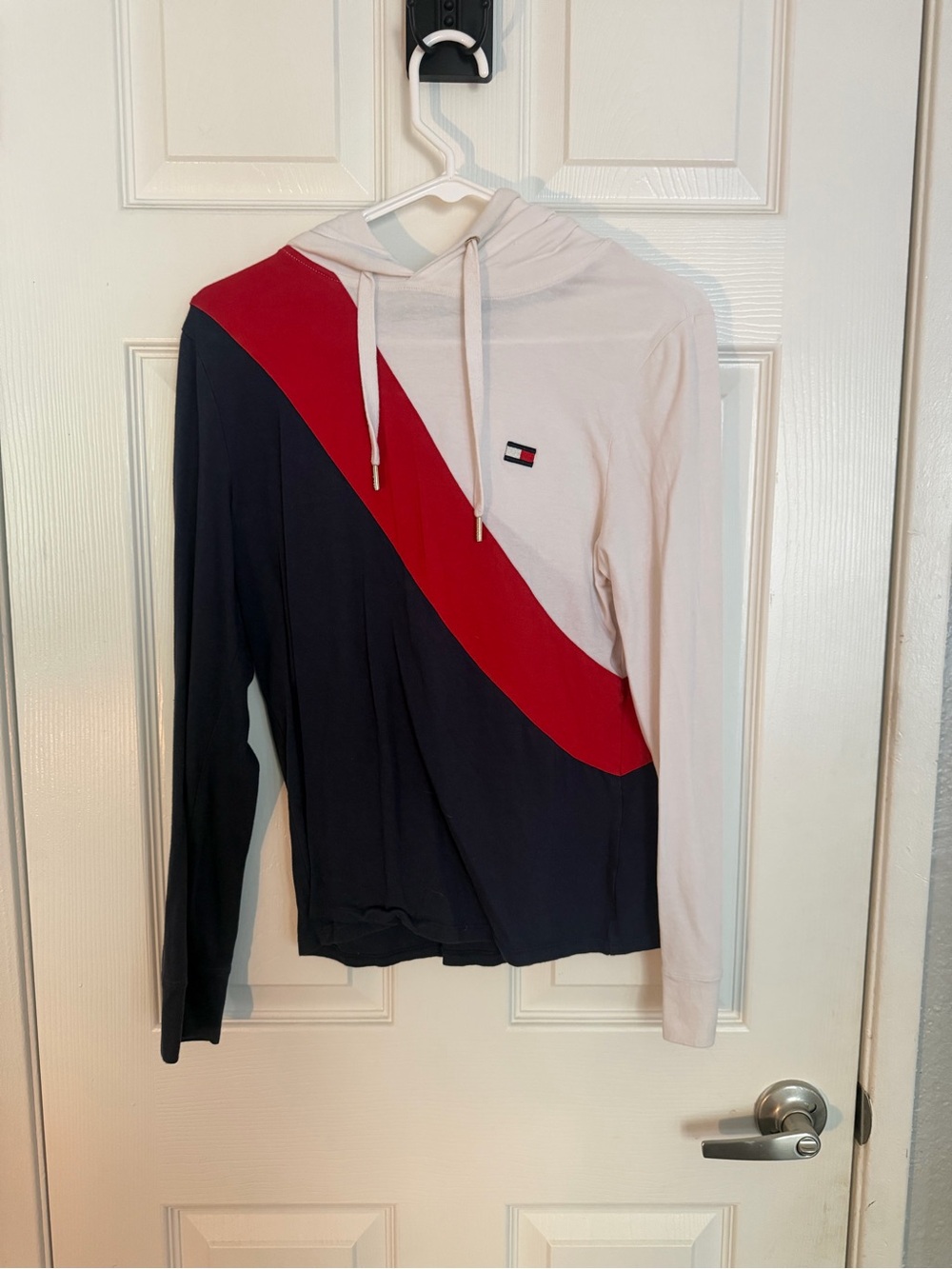 Tommy Hilfiger White & Navy Sport Hoodie with Red Accent
